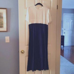 Talbots Petites Linen Blend Short-Sleeve Color-Blocked Navy Dress Size 8P